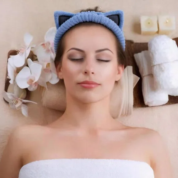 2 Pcs Cat Ears Headband Spa Headbands for Washing Face Headband Blue Red Amazon.com : Huachi 2 Packs Cute Cat Spa Headband for  main image 3